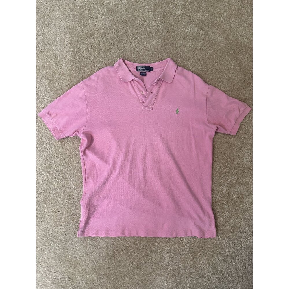 Ralph Lauren Polo Men’s Pink Polo With Green Pony Shirt Size Large